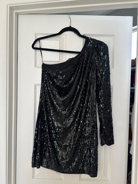 Express Black Sequin One-Shoulder mini Dress